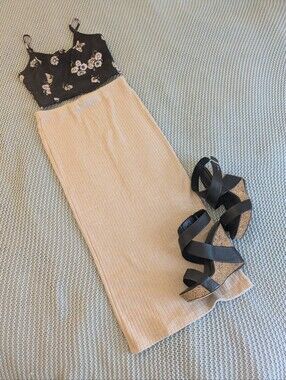Zara Blush Knit Midi Skirt Sz Small